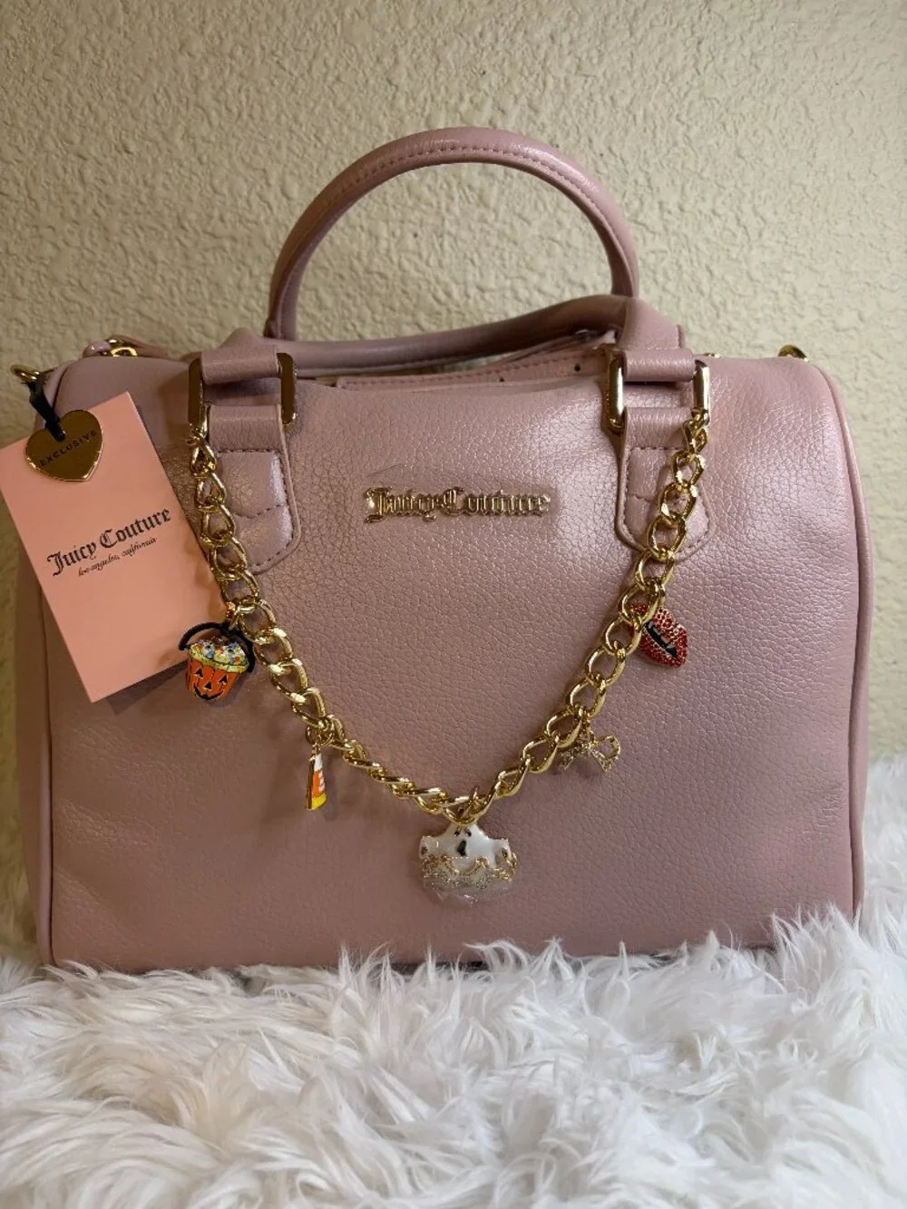 Juicy Couture Halloween Boo Crew Satchel Dusty Blush Charm Bag NWT